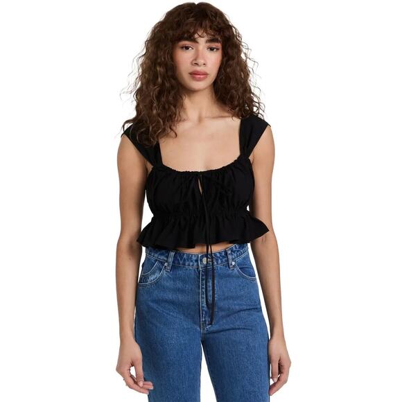 NWT $245 Ciao Lucia Cinetta Crop Tank Top Black Poplin Ruffle Ron Herman M - Picture 1 of 8